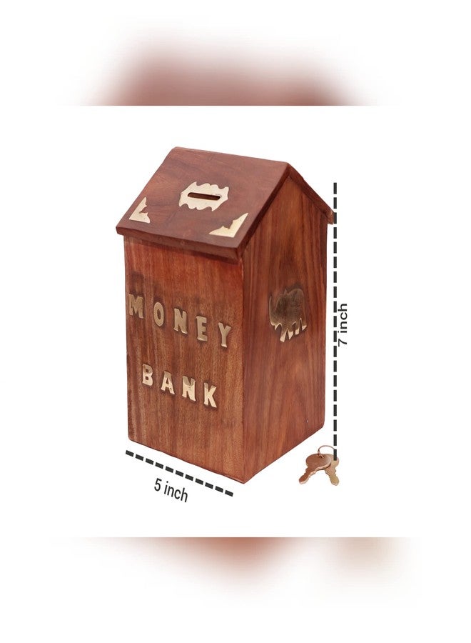 MITRIA TRADERS Money Bank - Big Size Master Size Large Hut Shape Piggy Bank Wooden 7 X 5 Inch For Kids And Adults (Brown), Modern - Image 4